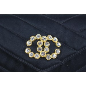 Chanel Black Chevron Quilted Satin Crystal CC Flap Crossbody Bag 118c28