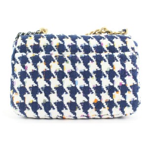 Chanel 21P Small Navy Multicolor Tweed Houndstooth Ribbon 19 Flap Bag 30ccs12