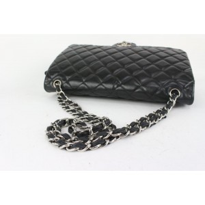 Chanel Black Quilted Lambskin Maxi Classic Double Flap Silver Chain 69cas726