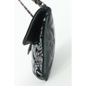 Chanel Black Patent Leather Camellia Medium Chain Flap Bag 814cas47