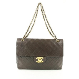 Chanel XL Quilted Dark Brown Maxi Classic Flap Gold Chain Bag 685Cas318