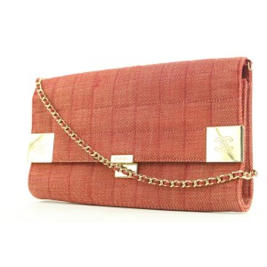 Chanel Large Red Quilted Denim Chocolate Bar Chain Flap Bag or Clutch 862818