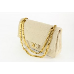 Chanel Beige Cream Jersey Quilted Small Double Flap Gold Chain Bag 219150