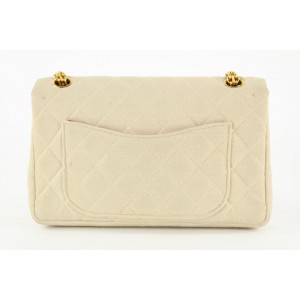 Chanel Beige Cream Jersey Quilted Small Double Flap Gold Chain Bag 219150