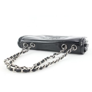 Chanel Black x SIlver Patent CC Logo Chain Flap Chain Bag 644cks317