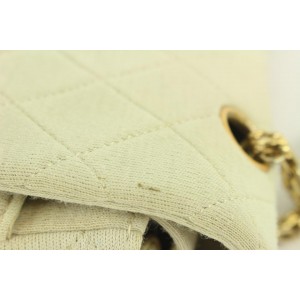 Chanel Beige Ivory Quilted Jersey Canvas Medium Classic Double Flap 114c43