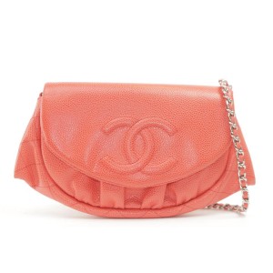 Chanel Red Caviar Leather Half Moon Chain Flap 9CK0