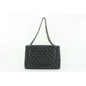 Chanel Quilted Black Caviar Leather Maxi Classic Silver Chain Flap Bag 922cas