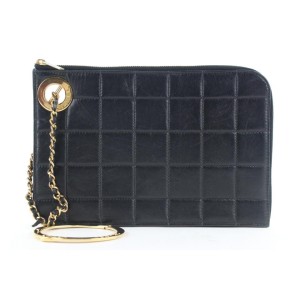 Chanel Black Lambskin Gold Handcuff Clutch Wristlet Pouch Bag 522cks38