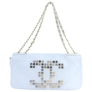 Chanel Jumbo  White CC Logo Mosaic Chain Flap 228805
