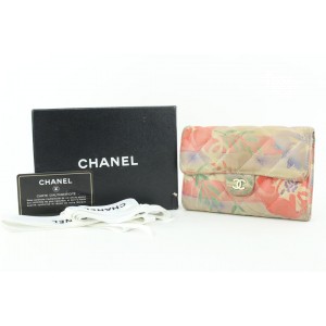 Chanel Rare Limited Quilted Hawaiian Flower Leather Classic Flap Wallet 723ca