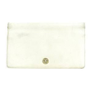 Chanel Off-White Leather CC Button Line Long Flap Wallet 38CK0109