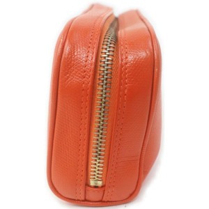 Chanel Orange Calfskin CC Button Line Cosmetic Pouch Toiletry Case 863191