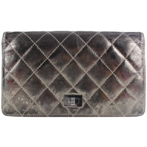 Chanel Quilted Pewter Dark Silver Reissue Bifold Long Flap Wallet 921cas414