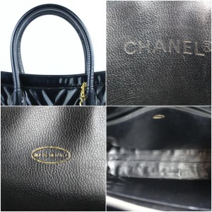 Chanel Quilted Chevron 2way Tote 221916 Black Patent Leather Shoulder Bag, Chanel