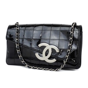 Chanel Vintage Chocolate Bar Kisslock Shoulder Bag Quilted Patent Medium