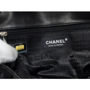 Authentic CHANEL Black Patent Leather Jumbo Size Flap Shoulder Bag