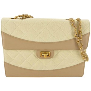 Chanel Quilted Retro Clasp Caramel Flap 865910 Beige Canvas Shoulder Bag, Chanel