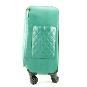 Chanel Quilted Green Caviar Leather Rolling Luggage Trolley Suitcase 627ccs31