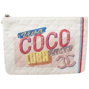Chanel Rare Quilted Viva Coco Libre Cuba O-Case Zip Pouch Clutch Bag  861915