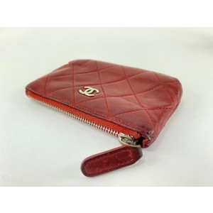 Chanel Red Quilted Lambskin Key Pouch Keychain 6cc519