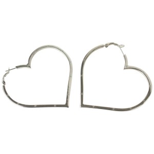 Chanel 04P CC Heart Hoop Earrings Silver Pierce Pierced Hoops 101c9