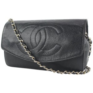 Chanel Black Caviar Leather CC Logo Timeless Wallet on Chain Flap Bag 4CC823