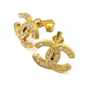 Chanel Gold Plated Metal & Rhinestone CC Clip-On Earrings