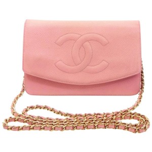 Chanel Pink Caviar CC Logo Wallet on Chain Flap Crossbody Bag  858272