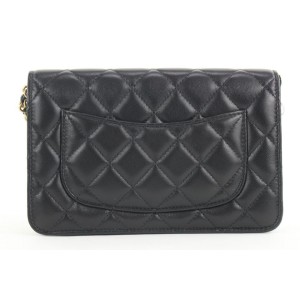 Chanel 21C Black Quilted Lambskin Pearl Nob Wallet on Chain Flap Bag P238cs21