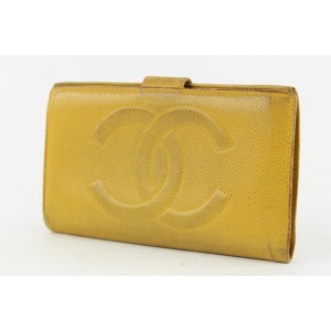 Chanel Yellow Mustard Caviar CC Logo Long Flap Wallet L-Gusset Yen 7CCs1223