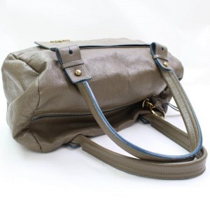 Chloé Logo Eclipse Boston 867213 Taupe/Brown Patent Leather Shoulder Bag