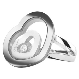 Chopard 18K White Gold Happy Diamond Heart Ring 825648 Size US 6