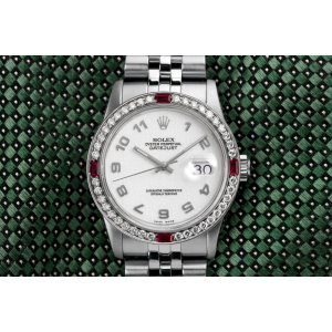 Rolex   Datejust Ivory Arabic Dial with Diamond & Sapphire Bezel SS Ladies Watch