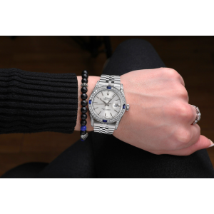 Rolex Datejust Silver Index Dial with Diamond Lugs + Sapphire & Diamond Bezel Stainless Steel Watch 