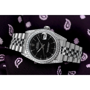 Rolex  Datejust Custom Diamond Bezel & Lugs Black Index Dial Stainless Steel Ladies Watch