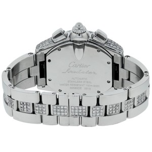 Cartier Roadster Chronograph White Dial  Custom Diamond Steel Watch W62019X6