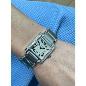 Cartier Tank Francaise Ladies Medium Model Custom Diamonds Steel Watch