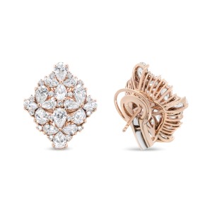 18K Rose Gold 8 1/3 Cttw Pear and Round Diamond Floral Cluster Omega Earrings (F-G Color, VS1-VS2 Clarity)