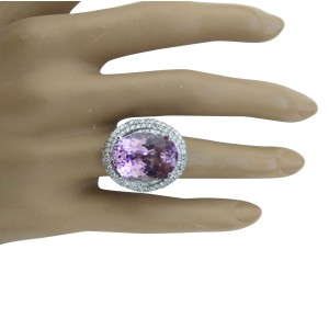 15.42 Carat Kunzite 14K White Gold Diamond Ring