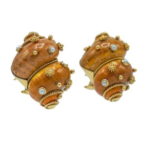 Maz Pair of Gold, Shell and Cultured Pearl Earrings