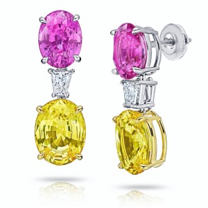 David Gross Oval Pink and Yellow Sapphires and Diamond Earrings