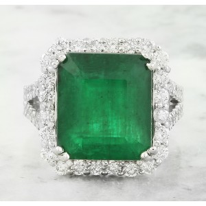 11.30 Carat Emerald 14K White Gold Diamond Ring
