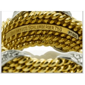 Tiffany & Co. 18K Yellow Gold & Platinum 0.77ct Diamond Schlumberger X Ring Sz 4.5