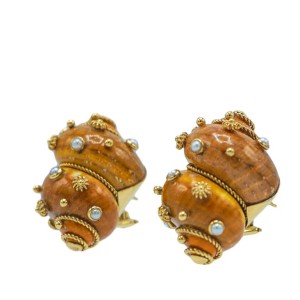 Maz Pair of Gold, Shell and Cultured Pearl Earrings