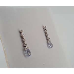 18K White Gold Briolette Aquamarine & Diamond Earrings