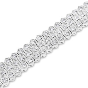 14K White Gold 2.87ct Diamond Honeycomb Pentagon Shape Bracelet 