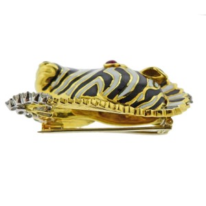 David Webb Ruby Diamond Enamel Gold Zebra Brooch Pin