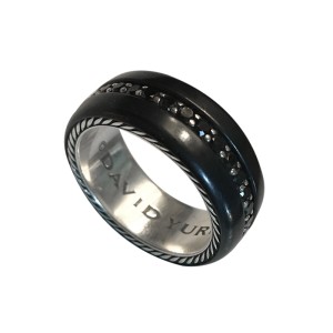 David Yurman Black Titanium and Sterling Silver 1.36 Ct Black Diamond Ring Size 9.5 