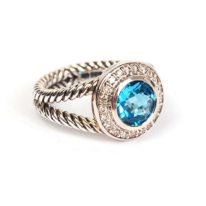 David Yurman Sterling Silver With Aquamarine & Diamonds Ring Size 5
